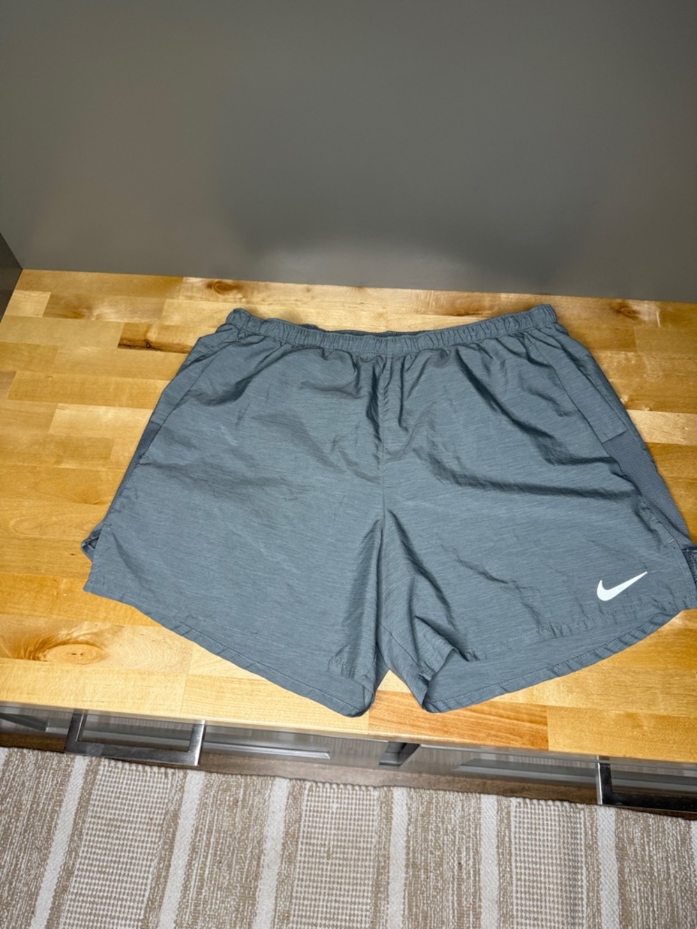 Nike Men’s Slate Gray Athletic Shorts with White Swoosh